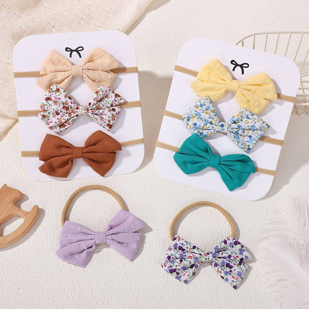 Cotton Linen Bow Headband Set for Babies