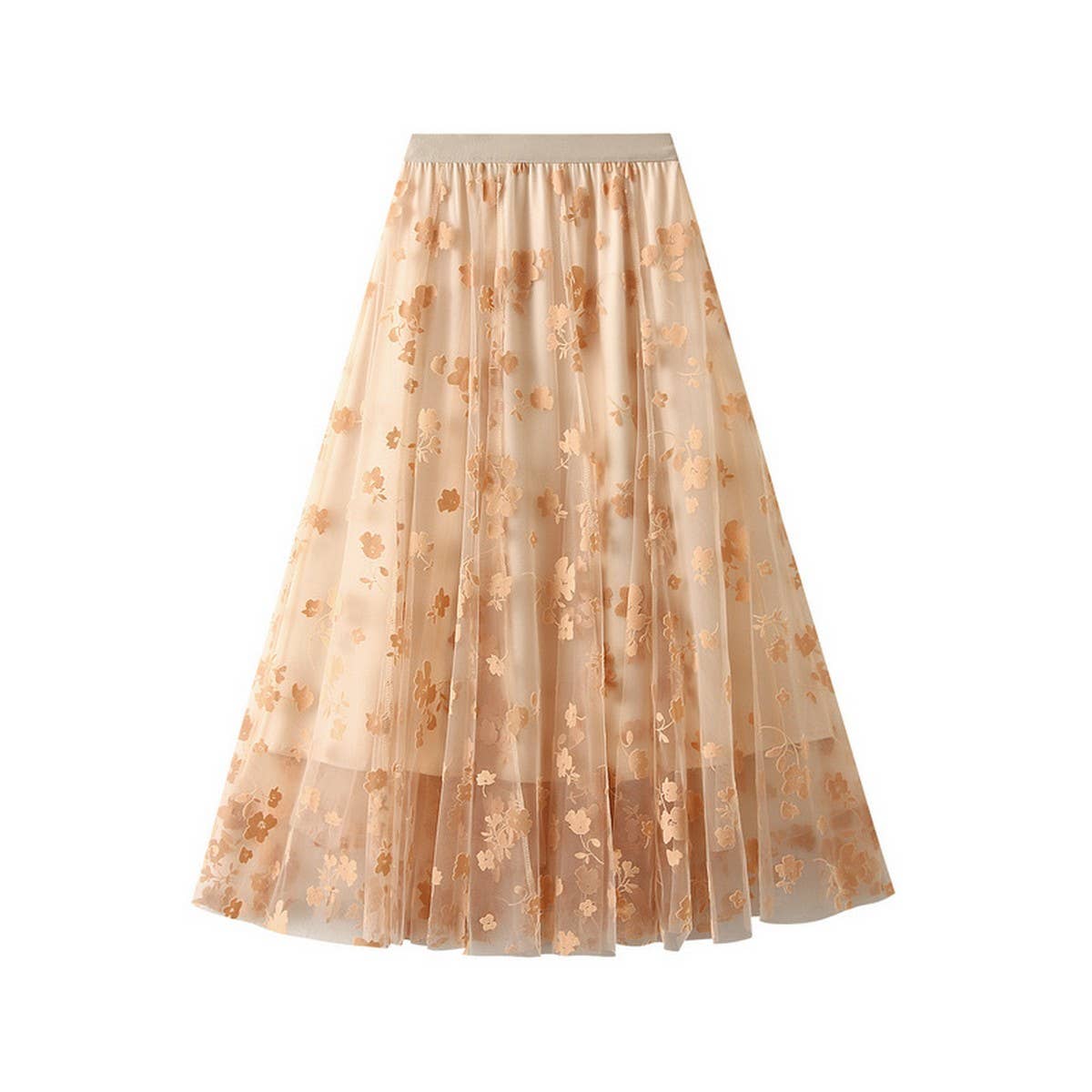 Flocked Tulle Patchwork A-Line Flared Skirt