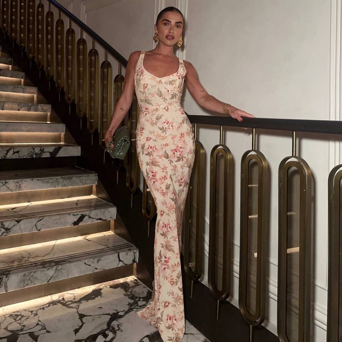 Floral U-Neck Slit Spaghetti Strap Dress