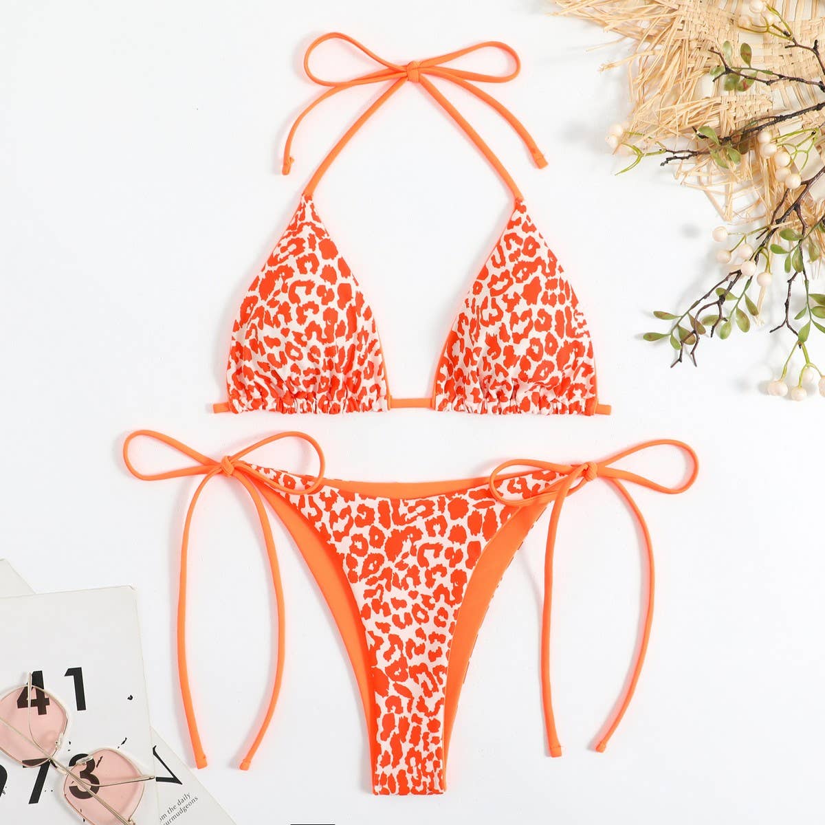 LEOPARD PRINT BIKINI SET - SEXY BACKLESS SWIMSUIT