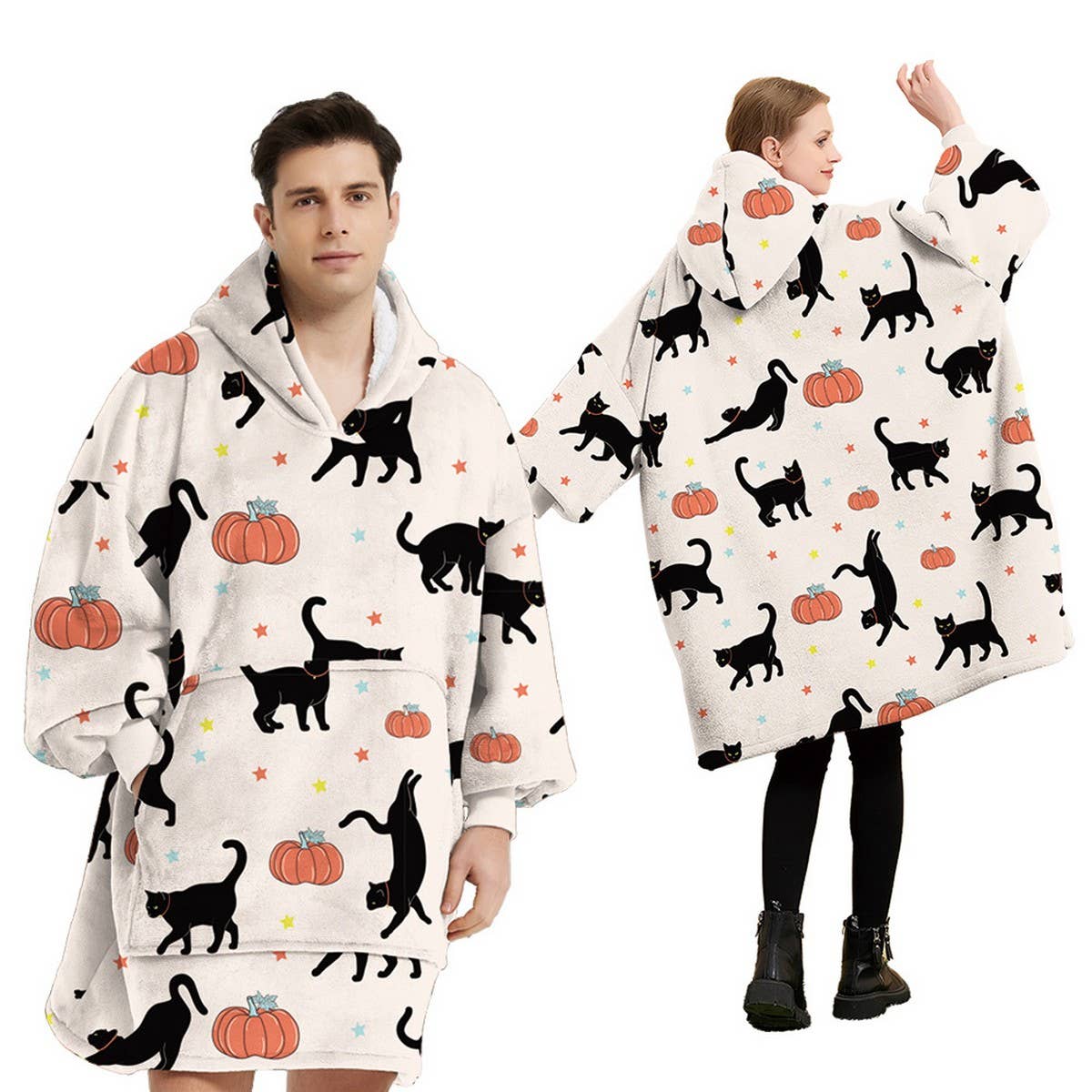 Wearable Flannel TV Blanket with Sleeves & Pocket