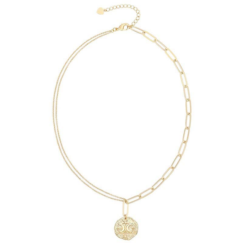 Gold Medal Moon and Star Pendant necklace