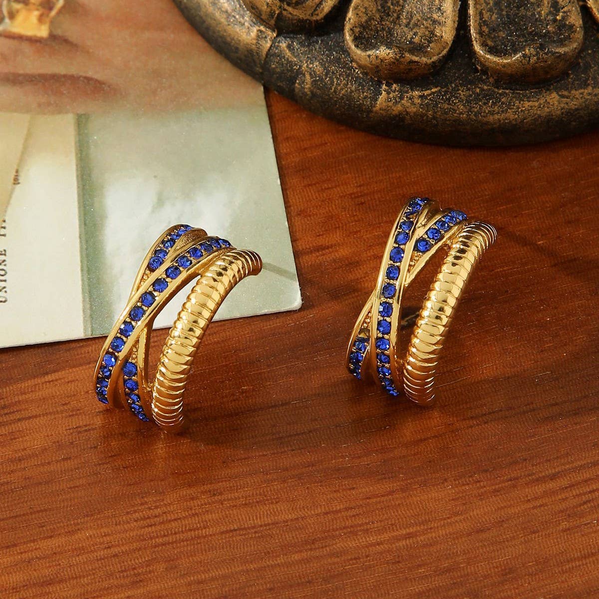 TITANIUM STEEL GOLD-PLATED INLAID ZIRCON EARRINGS