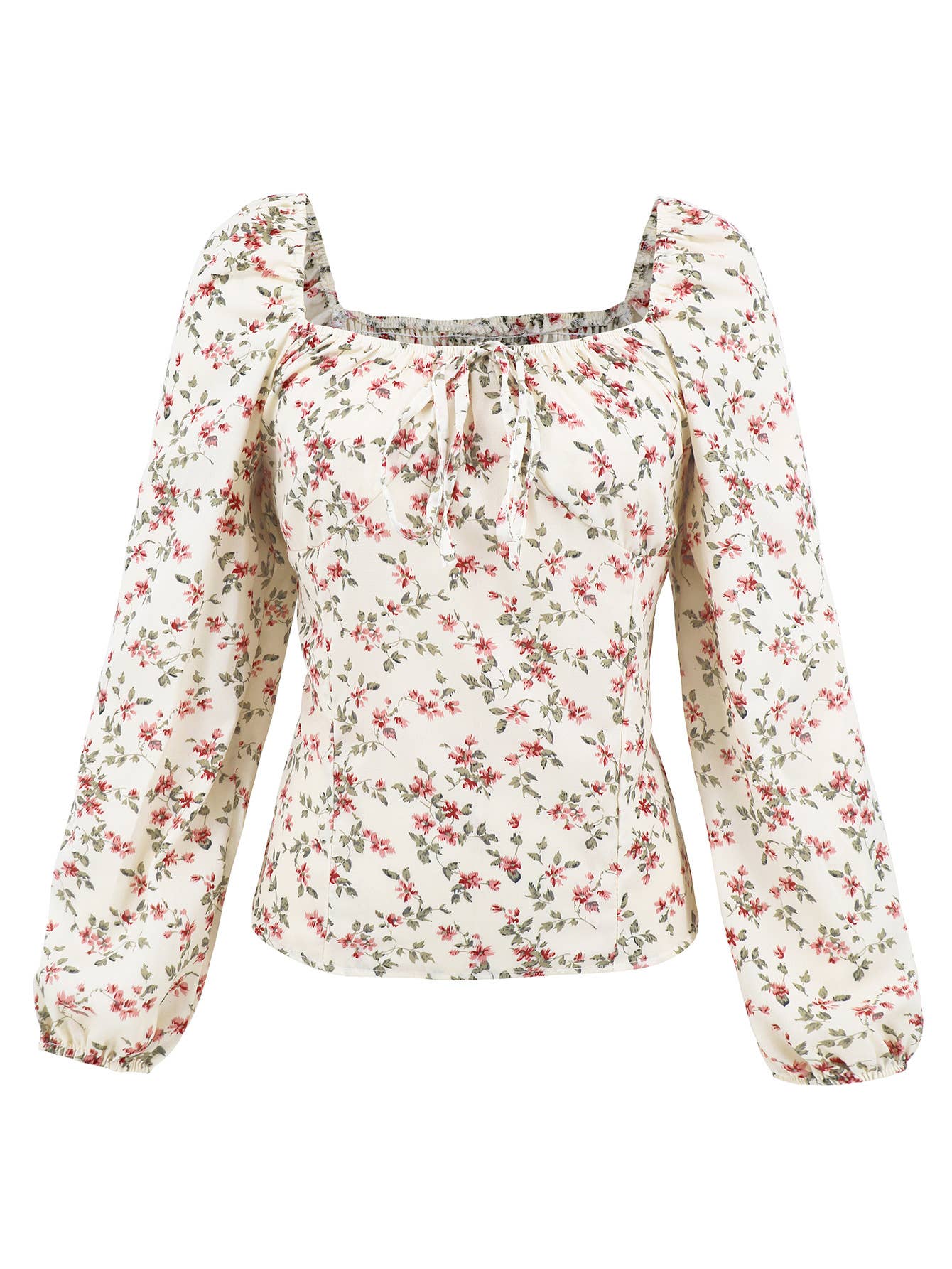Floral Long Sleeve Square Neck Loose T-shirt