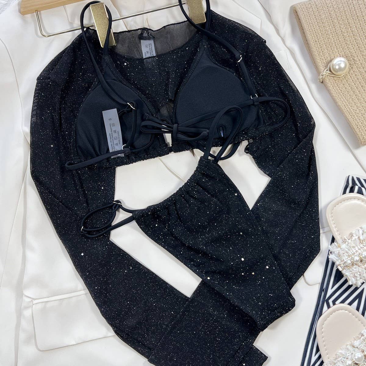 Black Long Sleeve 3-Piece Bikini Set Women’s Swimsu_CWMW0172