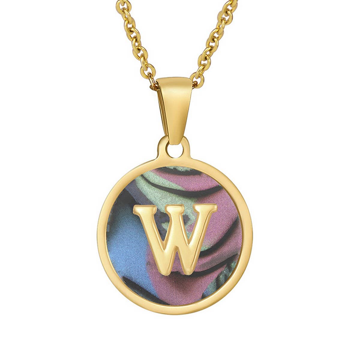 CIRCULAR SHELL ENGLISH LETTER PENDANT NECKLACE