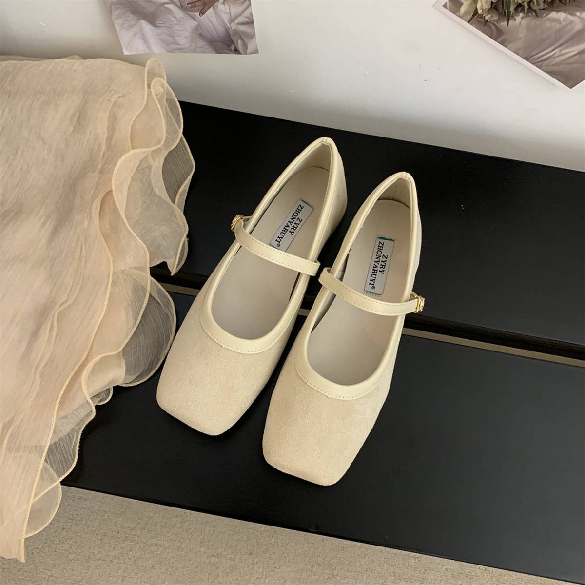 Retro Suede Mary Janes with Low Block Heels
