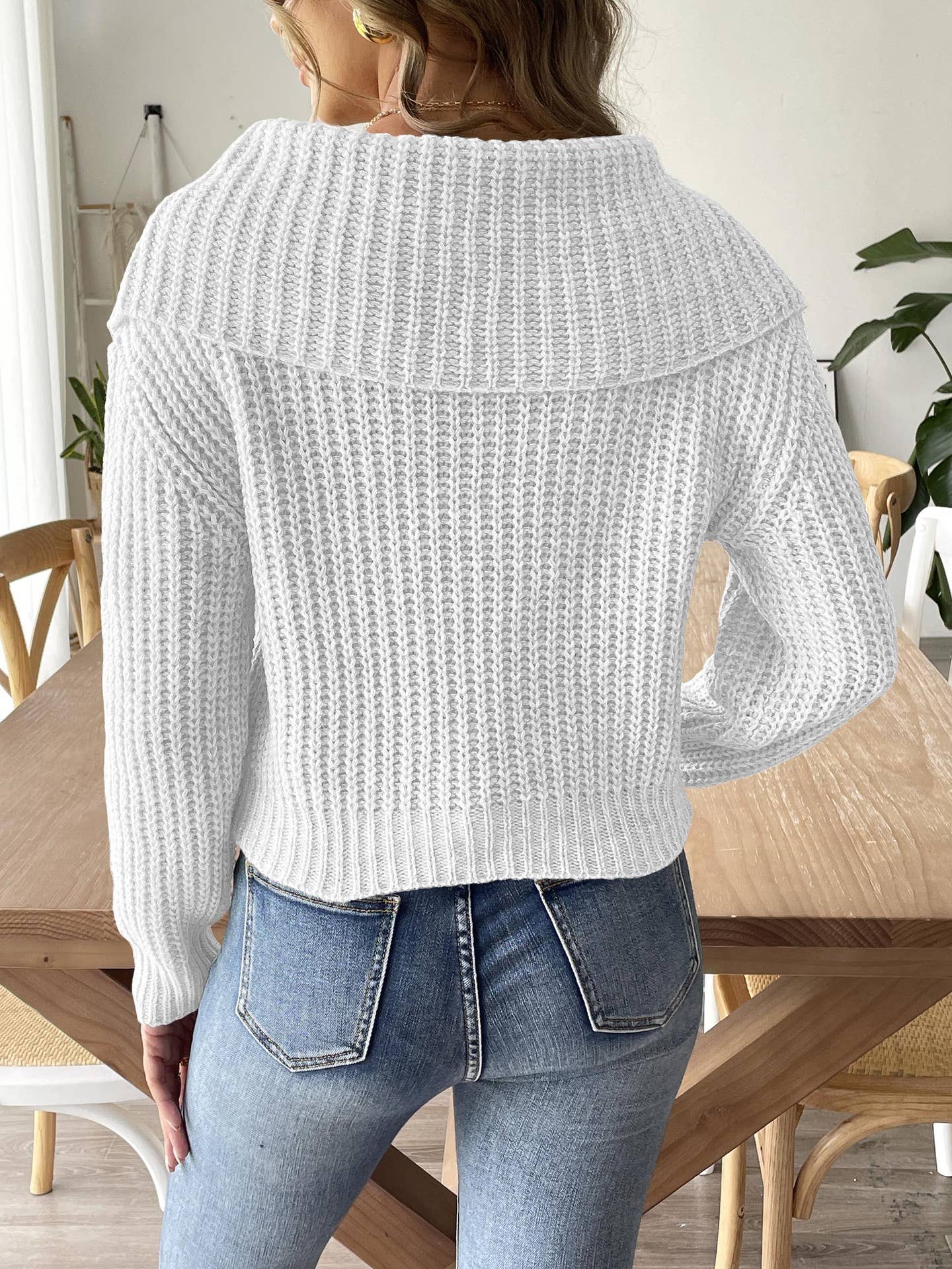 WOVEN SWEATER LARGE LAPEL PULLOVER SWEATER