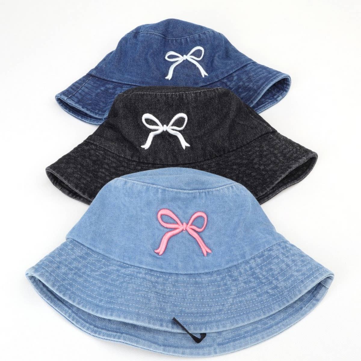 WASHED SUNSCREEN EMBROIDERED BOW BUCKET HAT_CWAH1540