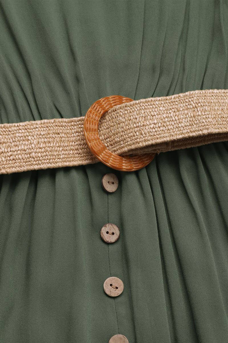 CWDMD4468_SOLID COLOR BELTED SLEEVELESS ROUND NECK DRESS