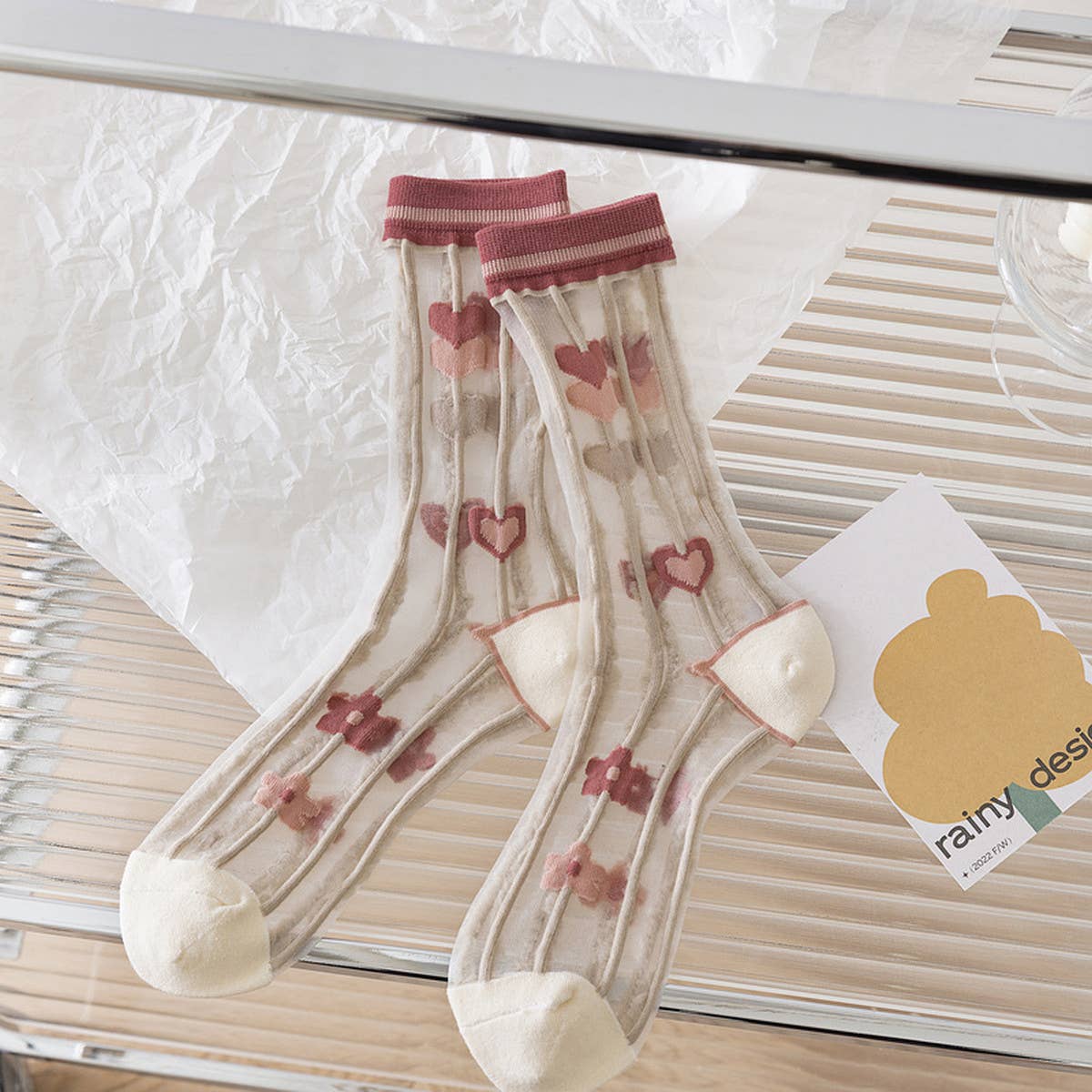 FLORAL SUMMER SHEER MESH SOCKS FOR WOMENS