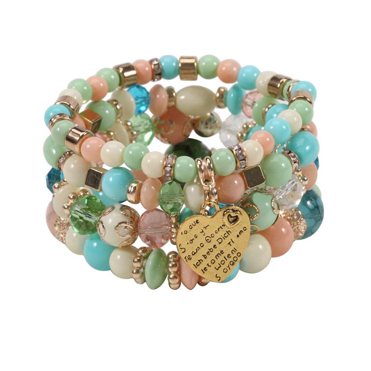 CWMM10451_BOHO BEADED HEART BRACELET SET 4PCS ELASTIC