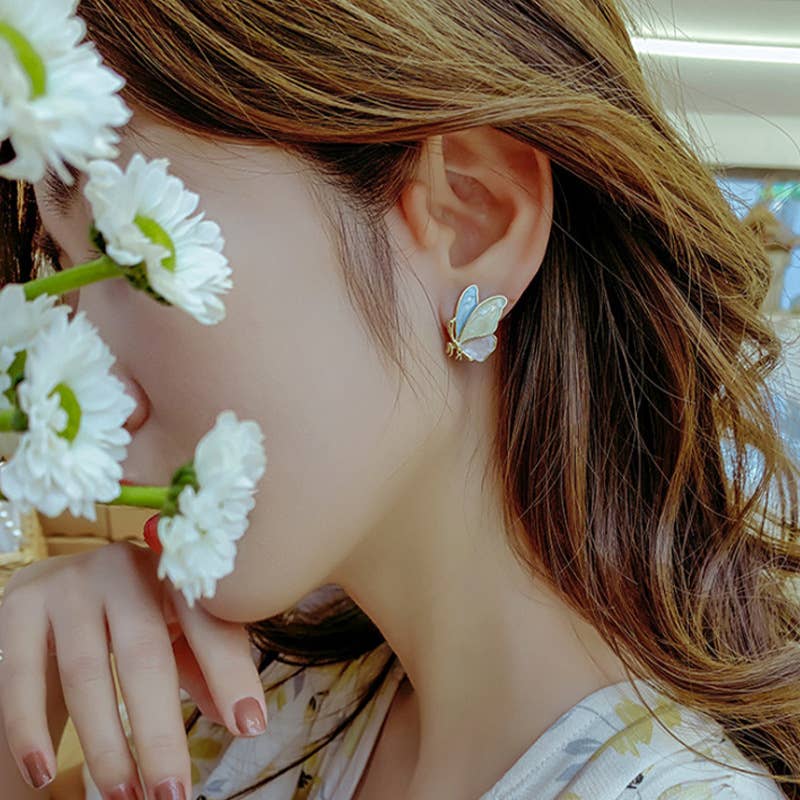 S925 Silver oil-dripping butterfly stud earrings