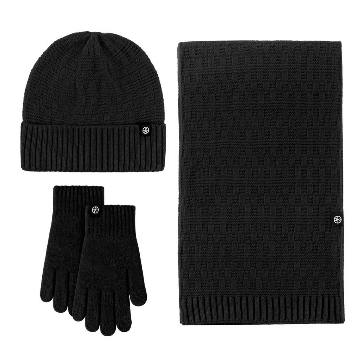 KNITTED GLOVES SCARF HAT WOOL THREE PIECE SET