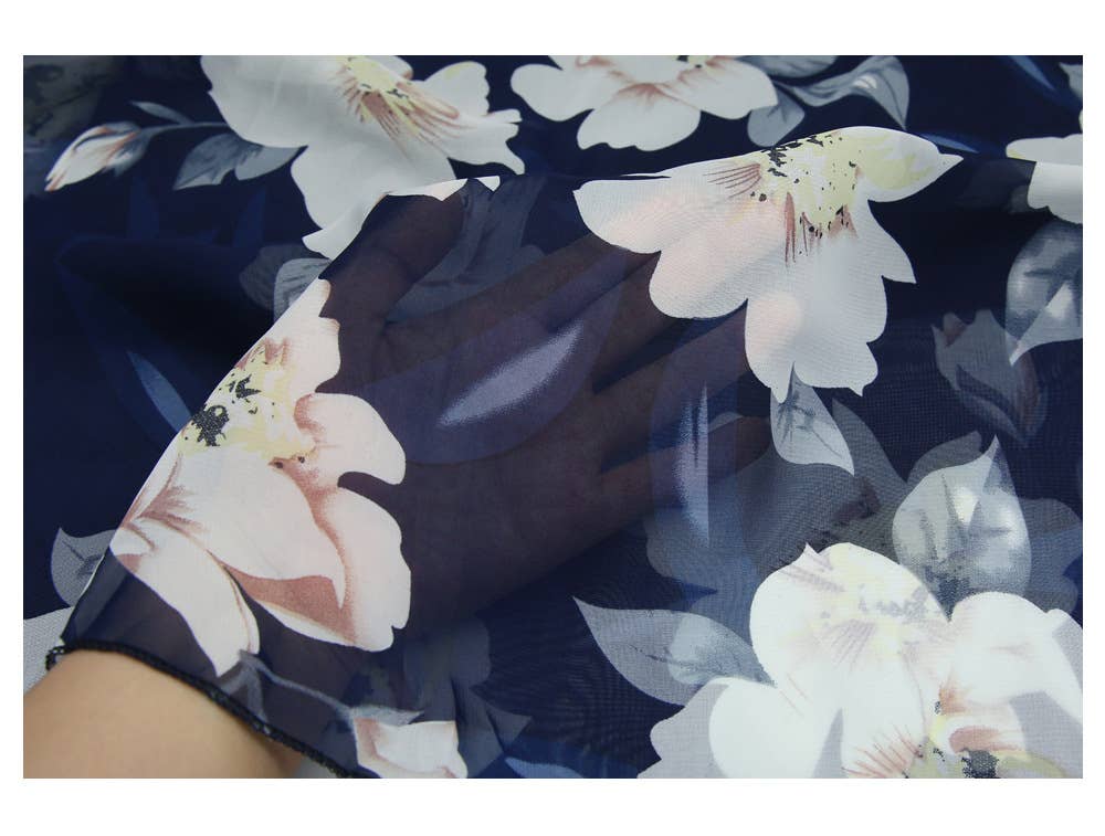 Floral large swing A-line chiffon long skirt