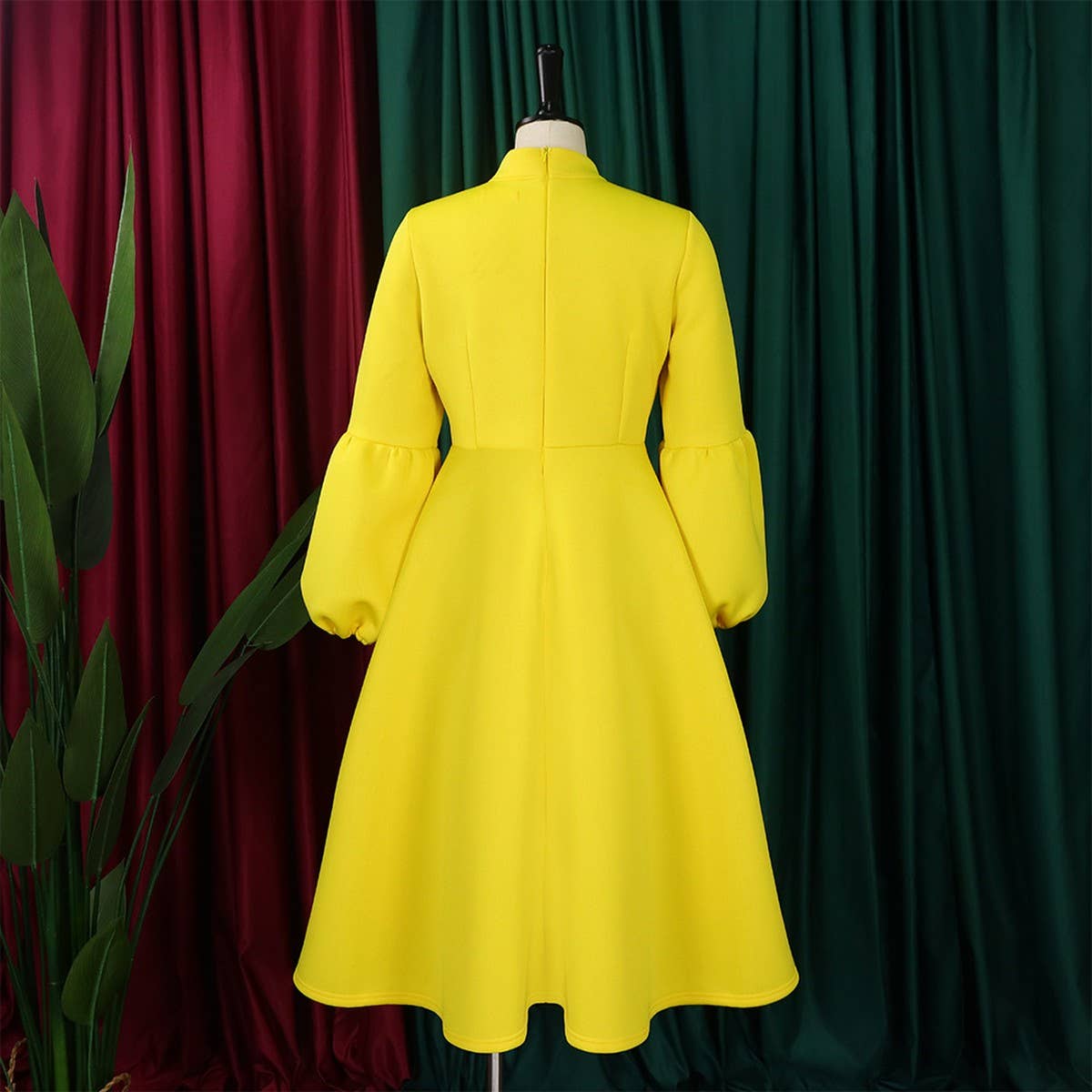 LANTERN SLEEVE HIGH WAIST BOW OVERSIZED DRESS_CWDMD3664