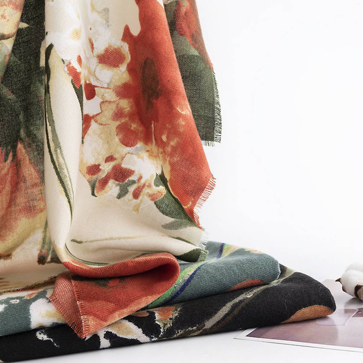 Elegant Floral Faux Cashmere Scarf-Warm Neck Wrap