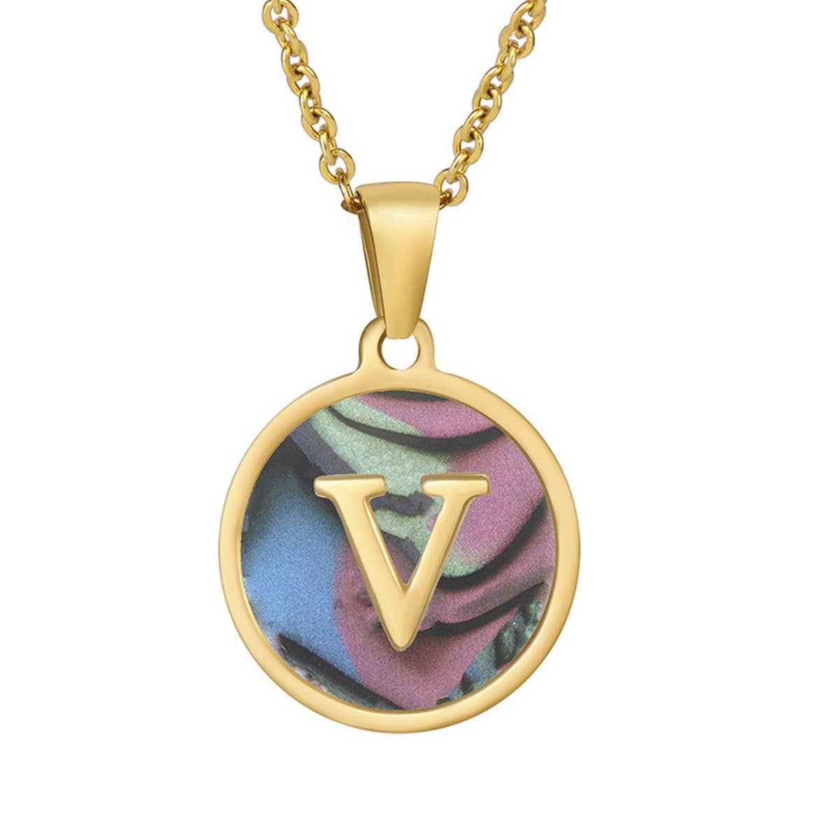 CIRCULAR SHELL ENGLISH LETTER PENDANT NECKLACE