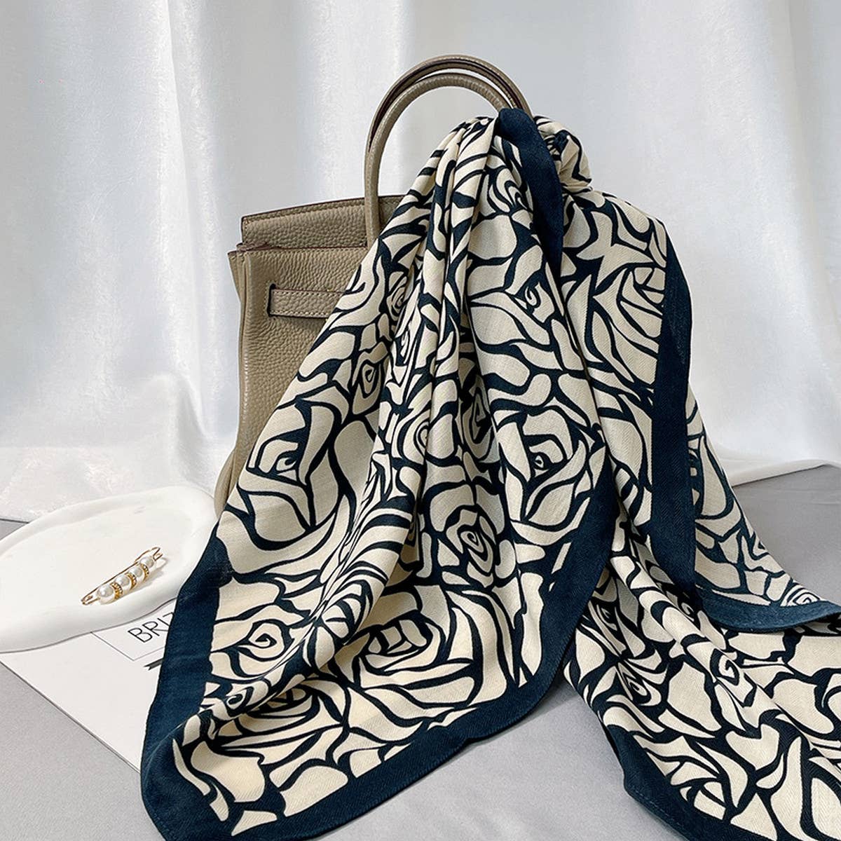 Velvet Rose Print Scarf - Elegant Fall/Winter Wrap
