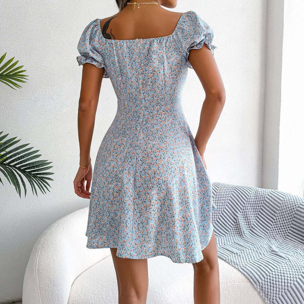 Floral tie big swing vacation-style beach dress