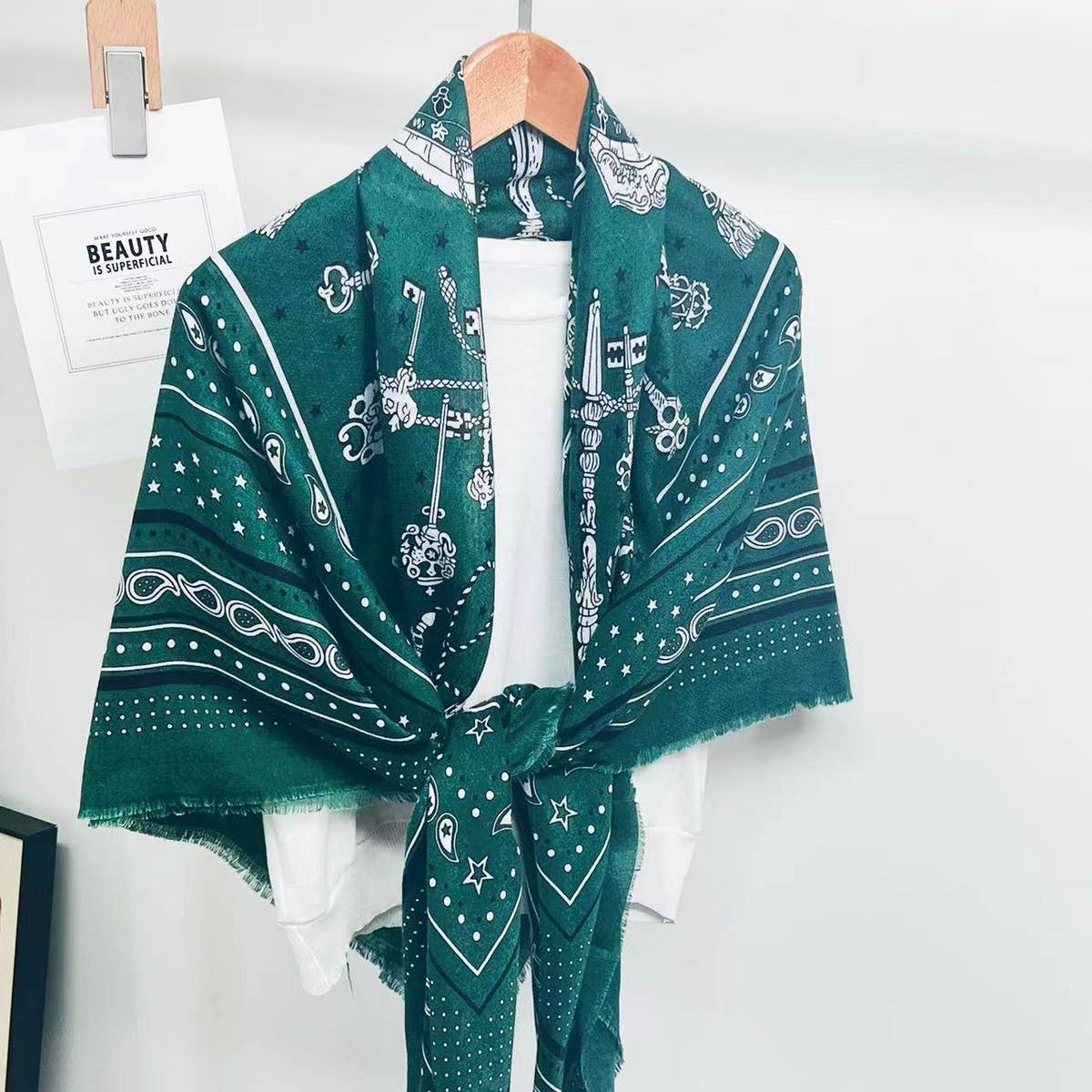 Chain Print Silk Wool Scarf ??Luxury Travel Shawl_CWASC0895