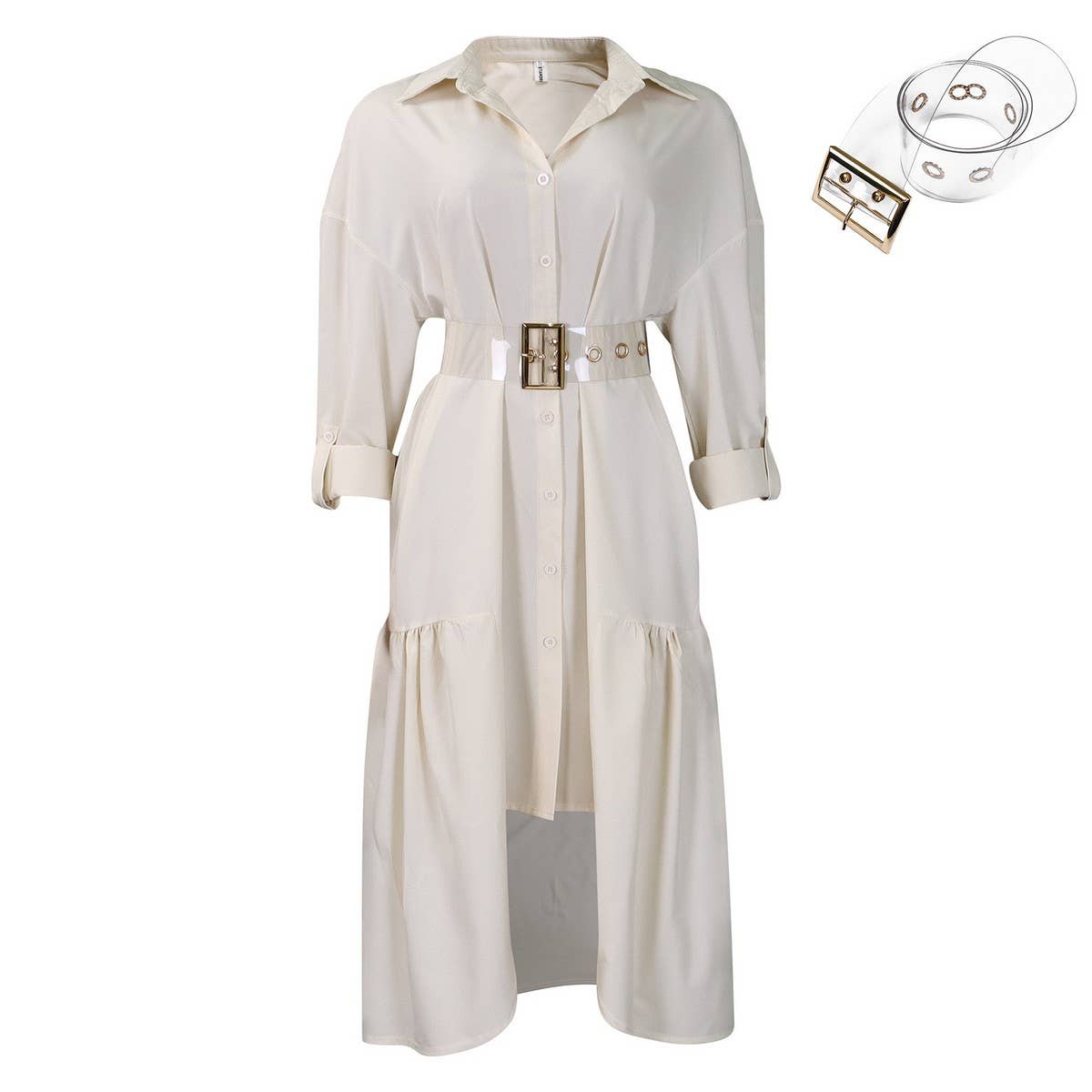 LAPEL SOLID COLOR FASHIONABLE LOOSE CASUAL DRESS_CWDSD6143