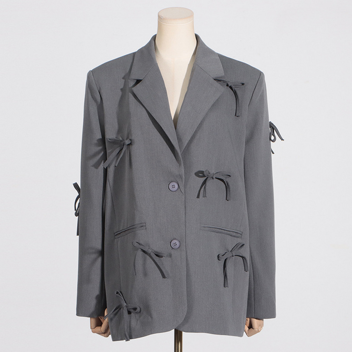 Bow Detail Blazer – Slim Fit Comfy Spring Coat_CWOCO1236