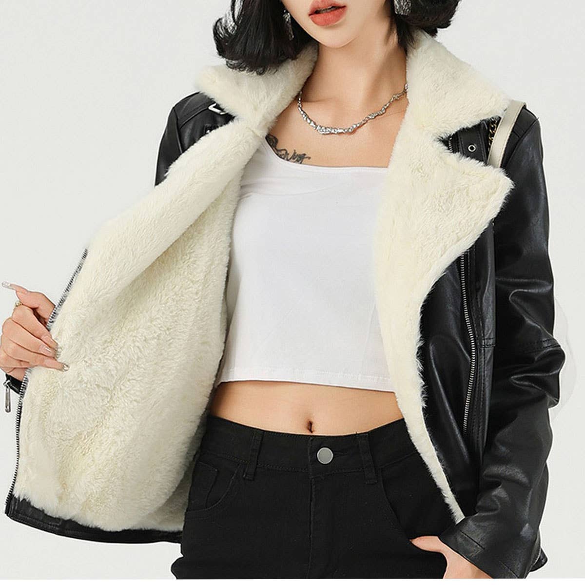 Fleece-Lined PU Jacket ?Winter Short Leather Coat