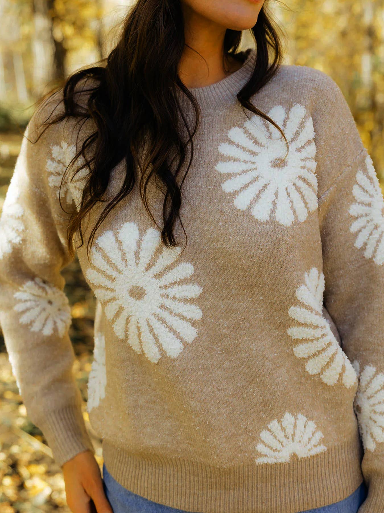 FLORAL KNIT CASUAL PULLOVER SWEATER FOR WOMEN