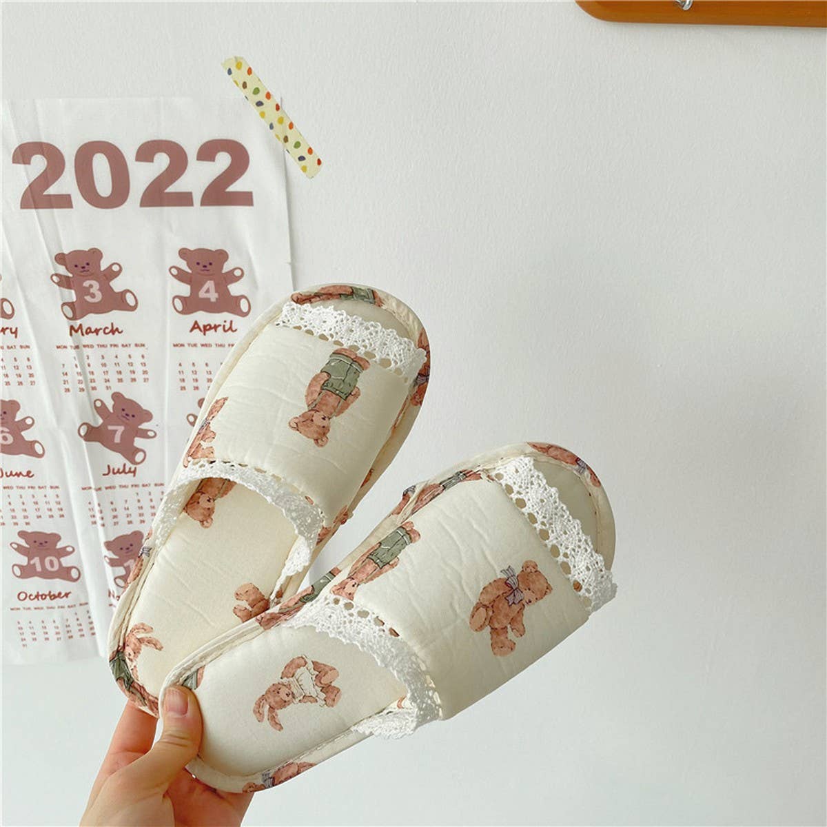 VINTAGE LACE RABBIT BEAR OPEN TOE HOME SLIPPERS