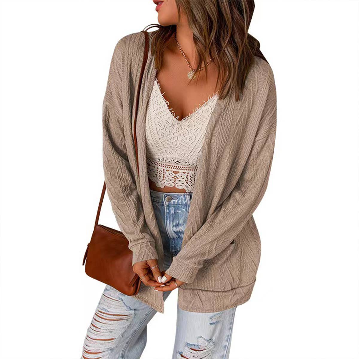 WOOLEN PATCHWORK KNITTED LONG-SLEEVED CARDIGAN