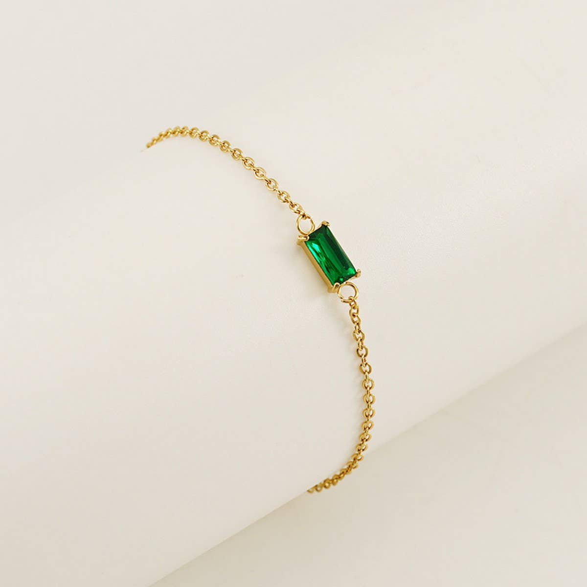 Emerald titanium steel necklace three-piece set