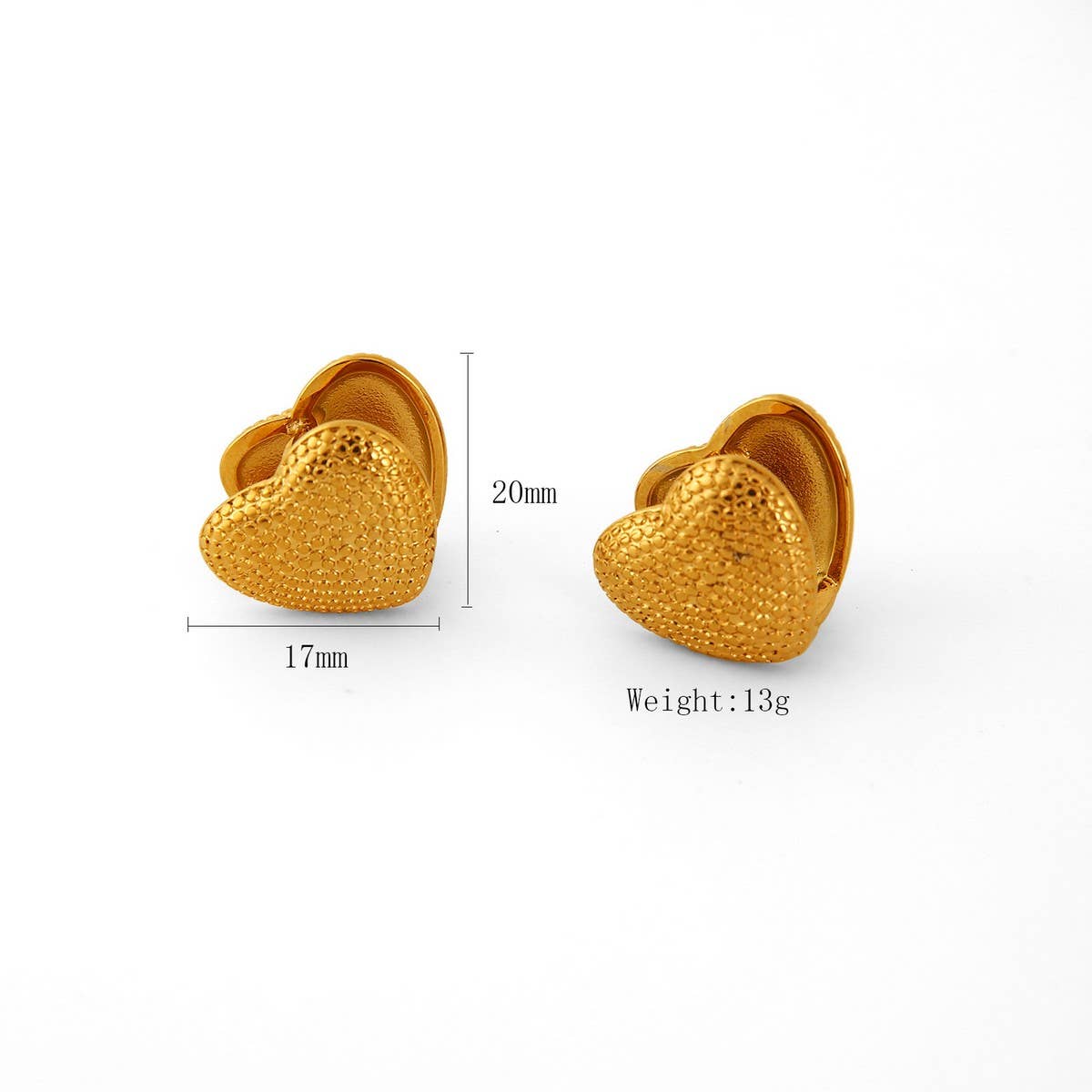 3D Heart Earrings in 18K Stainless Steel_CWMM8923