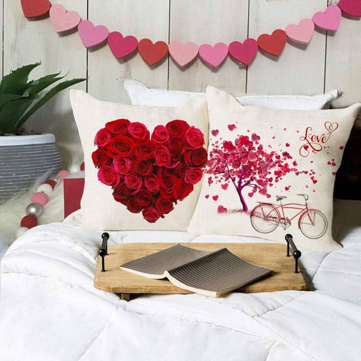 HOME PRINTED RED LOVE PILLOW COVER