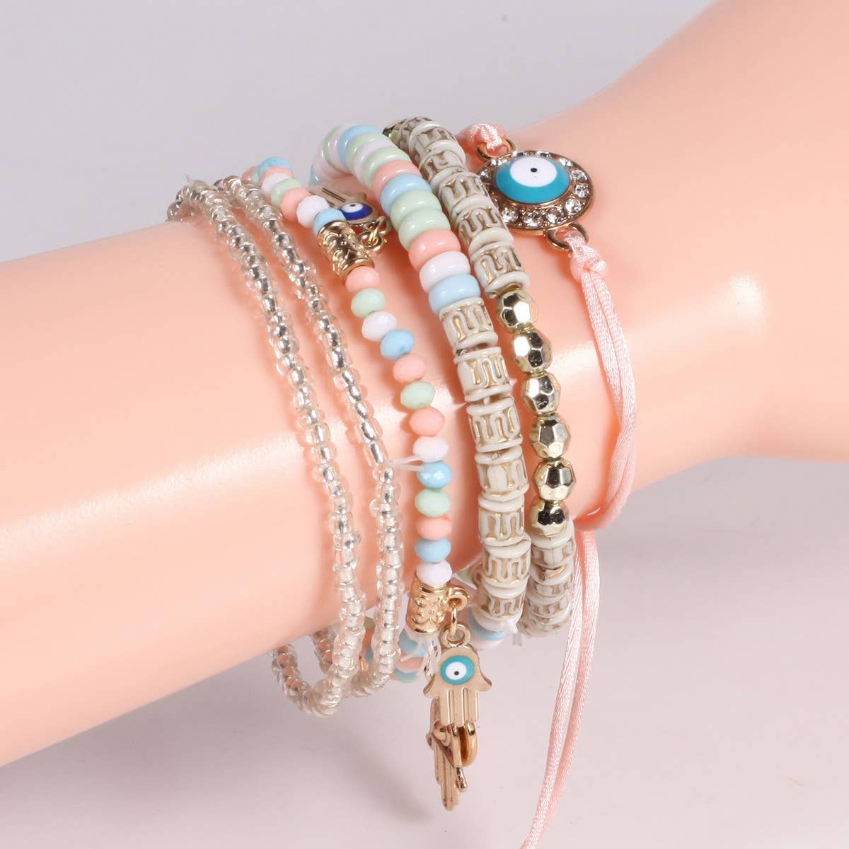 CWMM10465_EVIL EYE BEADED MULTI LAYER HANDMADE BRACELET