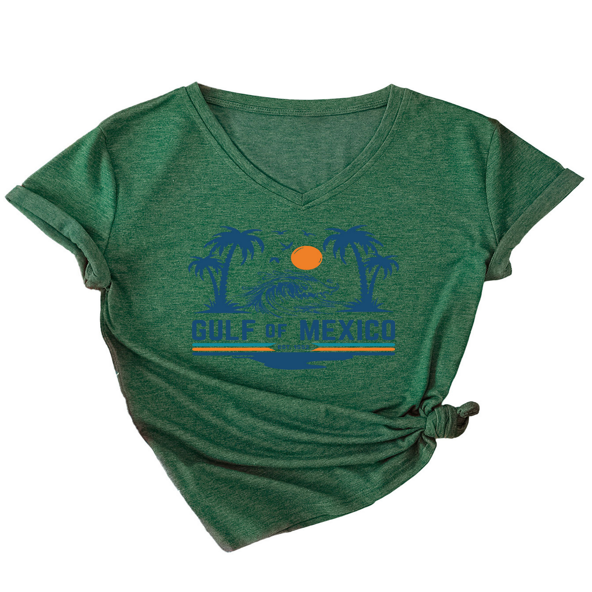 Slim V??˜Neck T??˜Shirt ??Gulf of Mexico Est Print_CWTTS1538