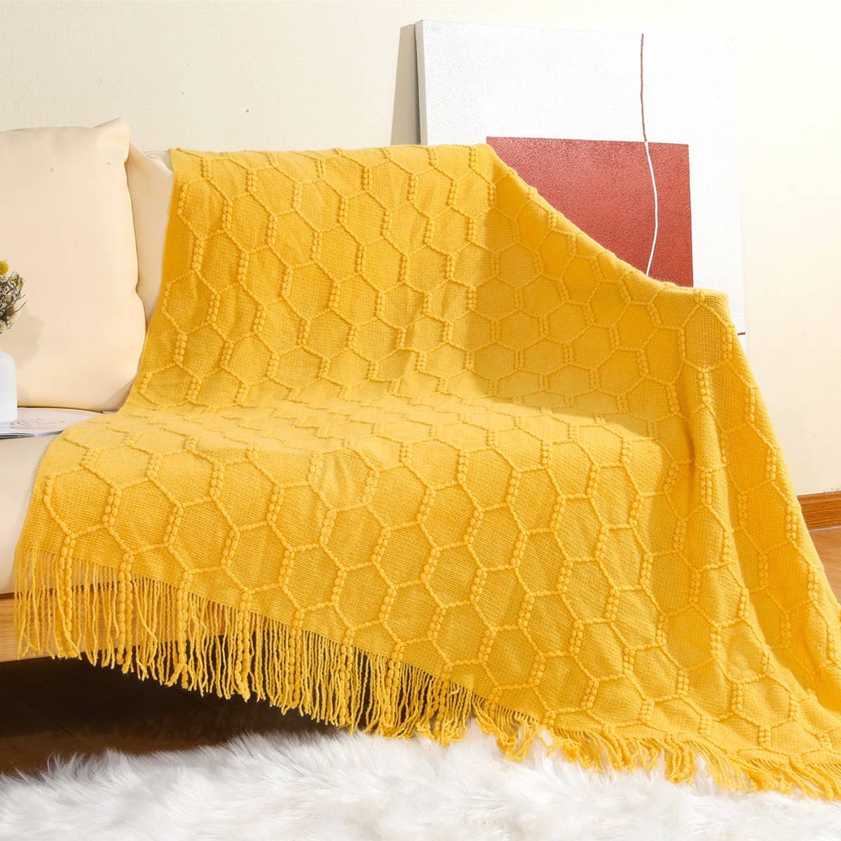 KNITTED SIMPLE THIN TASSEL SOFA BLANKET