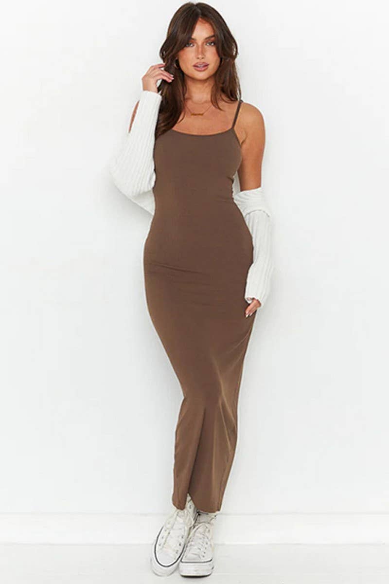 CWDMD4899_SOLID COLOR CASUAL SUSPENDER DRESS