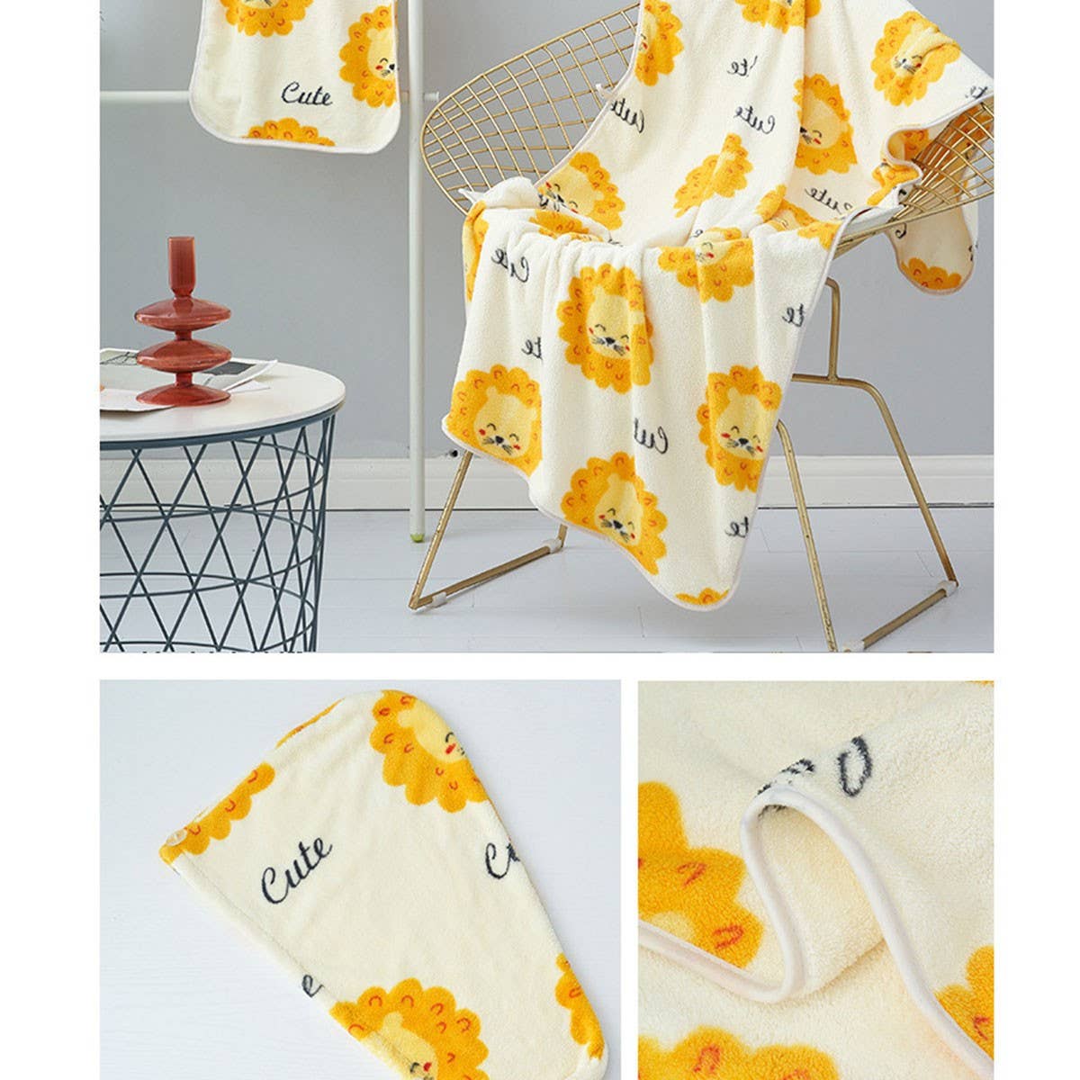CORAL FLEECE PRINTED SHOWER CAP TOWEL BATH TOWEL