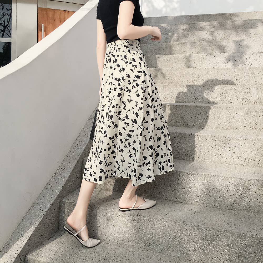 Floral high-waisted slim-fit style skirt