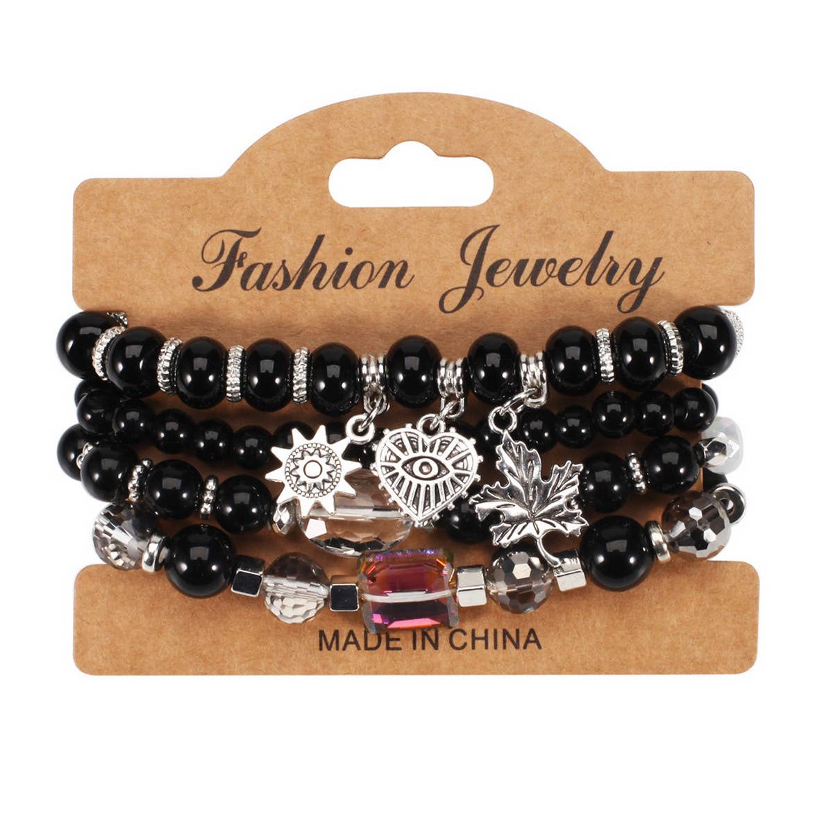 MULTI-LAYERED MAPLE LEAF HEART PENDANT BRACELET
