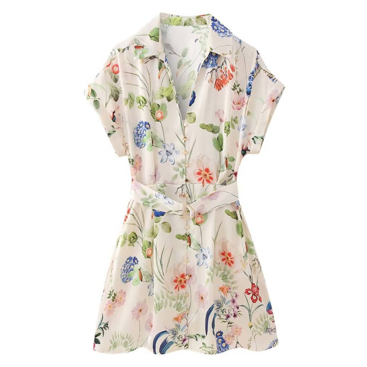 FLORAL PRINT SILK SATIN TEXTURE DRESS