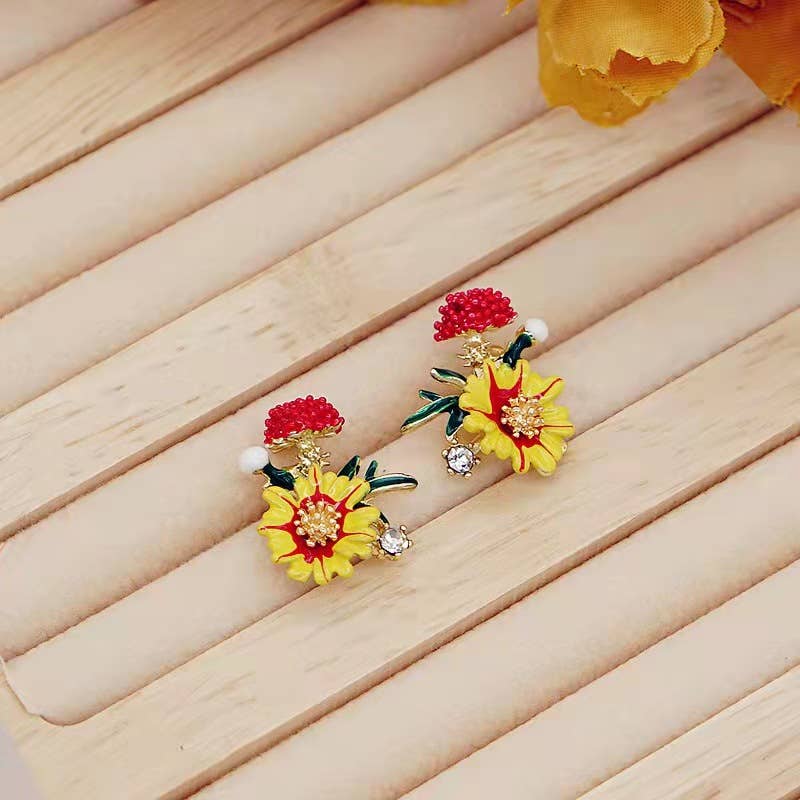 French enamel and colored glaze flower earrings