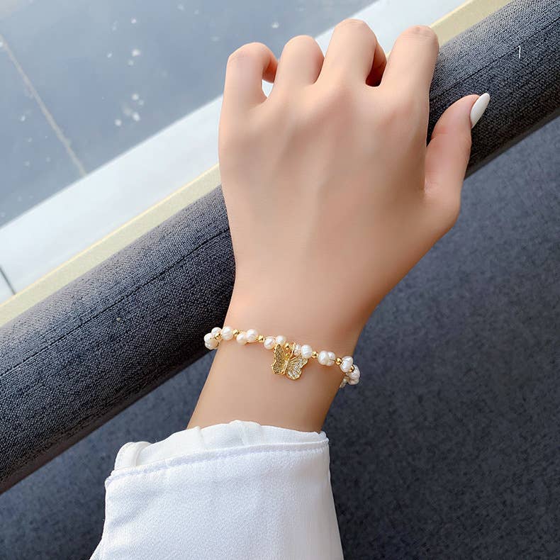 Simple butterfly necklace Baroque pearl bracelet