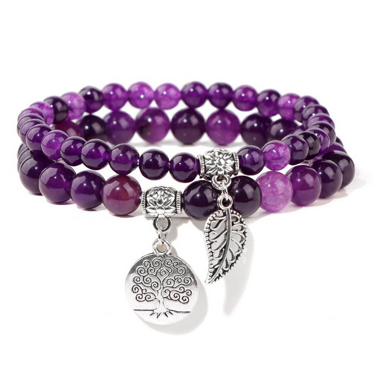 CWAJE4232_NATURAL STONE BEADS TREE OF LIFE PENDANT BRACELET