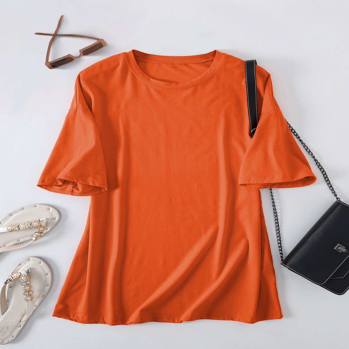 Women's Casual Oversized Tee, Crew Neck Design