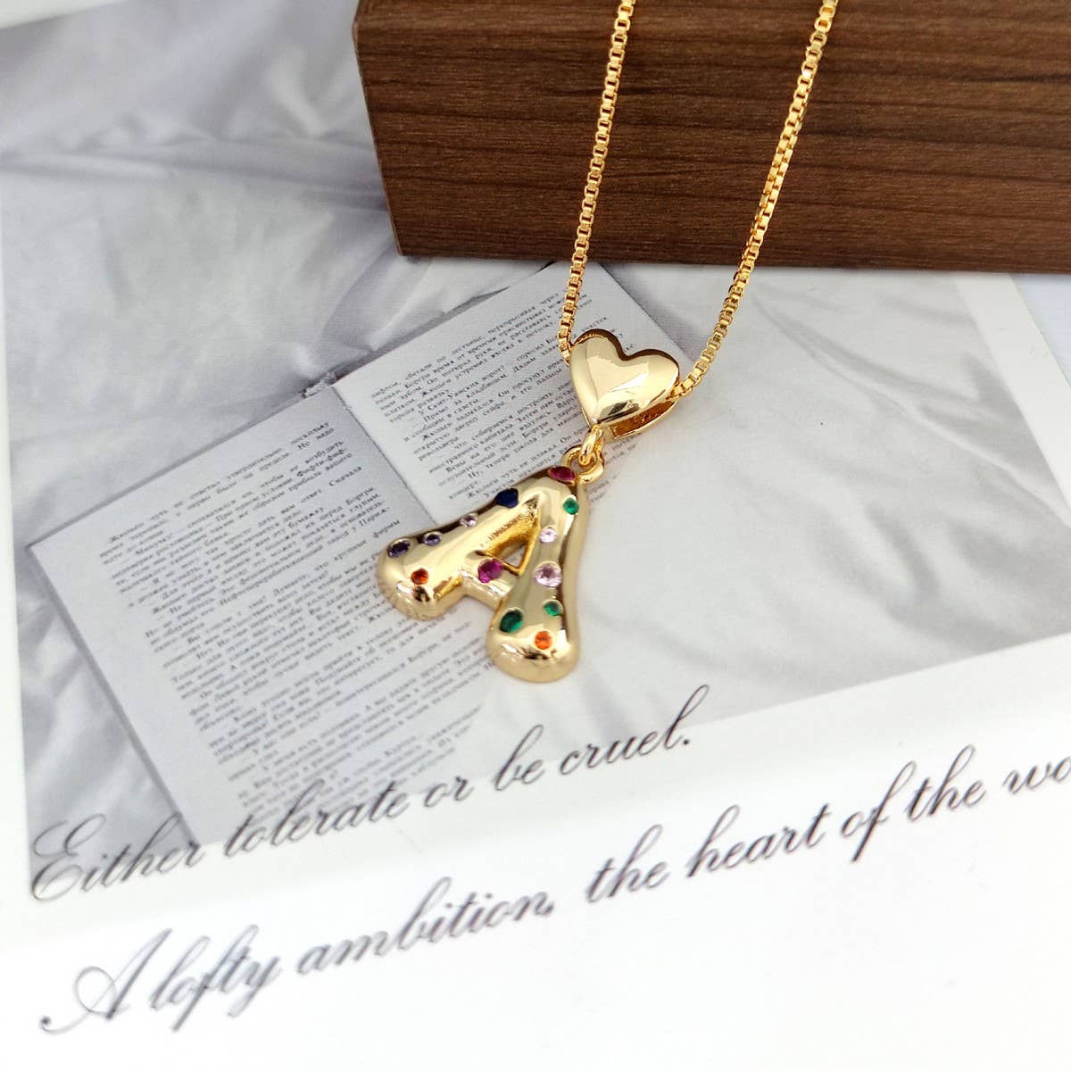 Colorful Zirconia Heart Letter Pendant Necklace