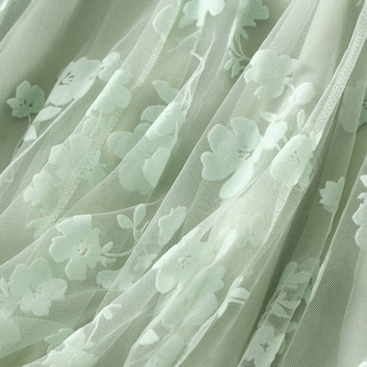 Flocked Tulle Patchwork A-Line Flared Skirt
