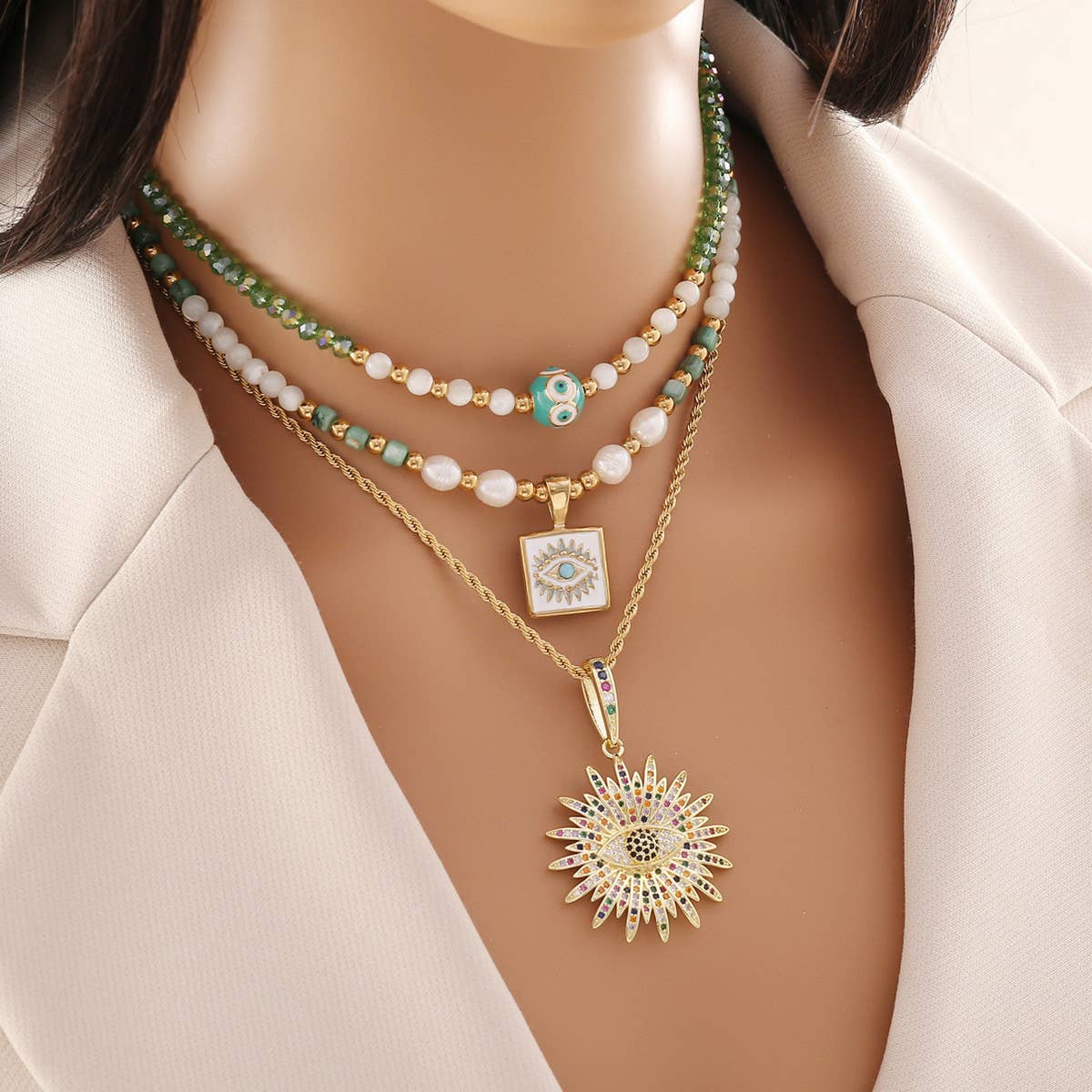 FASHION SUNFLOWER NATURAL STONE NECKLACE_CWAJE0634