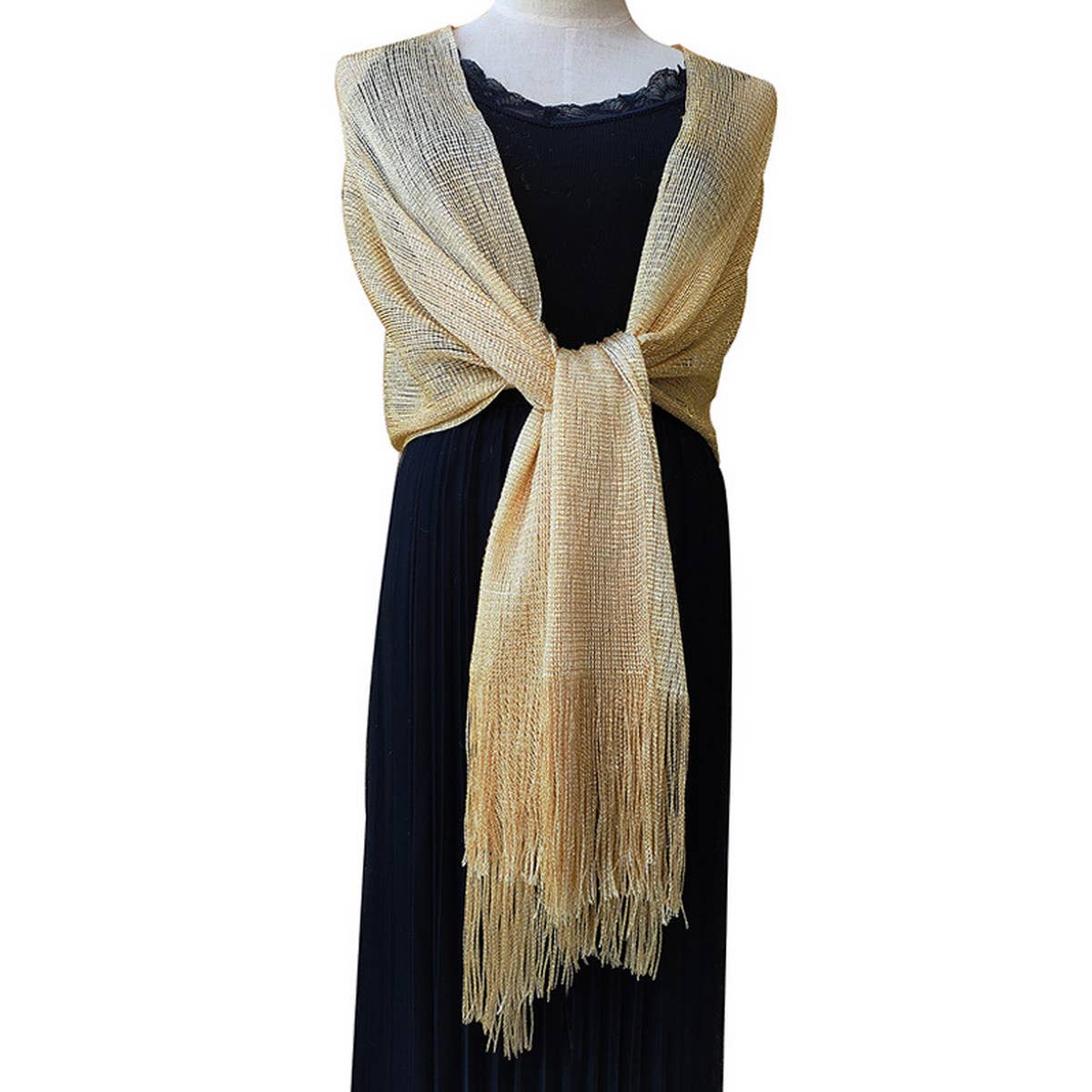FASHIONABLE GOLD AND SILVER SILK SHAWL